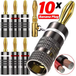 Conectores tipo banana sin soldadura de 4mm, conectores tipo banana de Metal chapados en oro para cables de altavoz y amplificadores, 1-10 Uds.