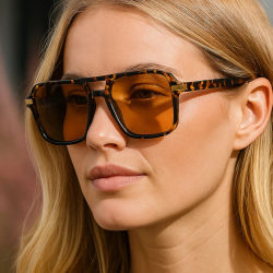 SO & EI, gafas de sol cuadradas Vintage de doble puente, gafas de sol a la moda para mujer, tonos azules y verdes UV400, gafas de sol con remaches de tendencia para hombre