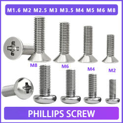 M1.6 M2 M2.5 M3 M3.5 M4 M5 M6 M8 Tornillo de cabeza Phillips empotrado en cruz de acero inoxidable para muebles de ordenador y TV