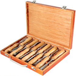 SucceBuy Juego de cinceles para torno de madera de 12 piezas, hoja de 3,75", herramientas para carpintería y tallado con caja de madera para muebles y manualidades de raíces