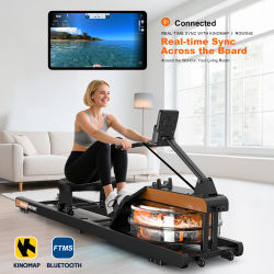 Máquina de Remo Plegable para Interiores con Monitor Bluetooth, Equipo de Ejercicio con Capacidad de Carga Máxima de 160 kg
