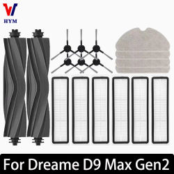 Para Dreame D9 Max Gen2 accesorios de Robot aspirador piezas de goma cepillos laterales principales paños de fregona filtros HEPA piezas de repuesto