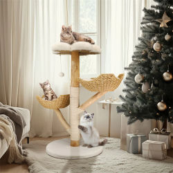 Muebles modernos para gatos de 110cm, árbol trepador, centro de actividades de madera maciza con poste rascador para gatito