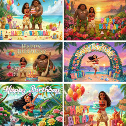 Fondo de dibujos animados de Disney Ocean Moana, decoración para fiesta de feliz cumpleaños, suministros para Baby Shower, poste de fotografía para niños