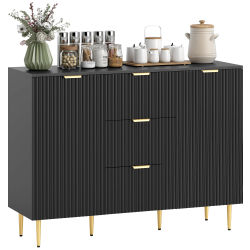 HOMCOM Mueble de almacenaje para cocina tipo buffet con 3 cajones, estantes ajustables, armarios con puertas caneladas y pi