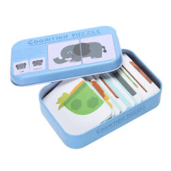 Rompecabezas cognitivo para bebés, juguetes para niños pequeños, caja de hierro, tarjetas, juego a juego, tarjeta cognitiva, coche, fruta, rompecabezas de vida Animal