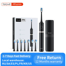 Fairywill-cepillo de dientes eléctrico P11, dispositivo blanqueador sónico, Cargador USB recargable, Ultra potente, impermeable, 4 cabezales y 1 estuche de viaje