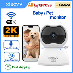 XIAOVV Cámara de vigilancia WiFi para interiores Cámara para mascotas y bebés 2K con seguimiento de movimiento 360 ° Cámaras IP WiFi para el hogar Visión nocturna
