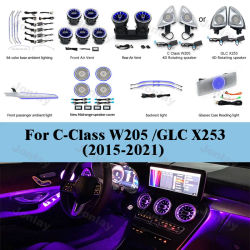 Luz Ambiental para Benz Clase C W205 GLC X253 Coupé 2015-2021, 64 Colores RGB LED, Lámpara Decorativa para Ventilaciones de Aire y Altavoces, Kit Interior