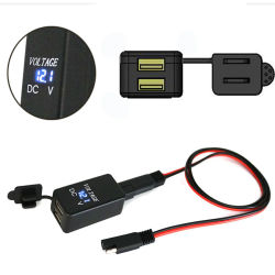 Adaptador SAE a USB con voltímetro para motocicleta, enchufe de desconexión rápida con cargador USB Dual impermeable para teléfono inteligente, tableta, GPS