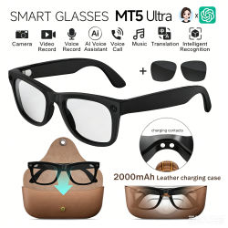 Gafas Inteligentes MT5 Ultra con Cámara HD de 800W, Grabación de Video, Reconocimiento de Fotos por IA, Llamadas Bluetooth, Traducción de Voz, Gafas de Sol para Hombre