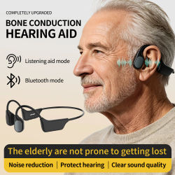 Audífono de conducción ósea para personas mayores, Bluetooth 5,2, recargable, reducción de ruido, amplificador de voz IPX7 para pérdida auditiva, fácil de operar