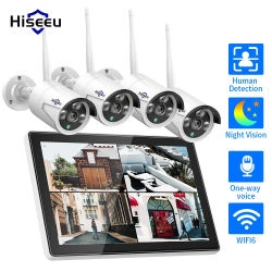 Hiseeu-Kit de cámaras de seguridad inalámbricas para exteriores, Kit de cámaras IP impermeables, sistema de vigilancia CCTV, NVR, Monitor de 10,1 ", 3/5MP, 10 canales