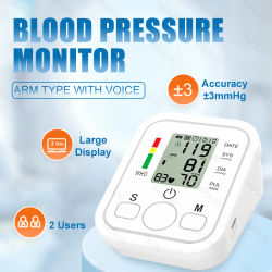 Monitor de presión arterial Digital automático para brazo, esfigmomanómetro, tonómetro, tensiómetro, medidor de pulso y frecuencia cardíaca, Monitor de voz BP
