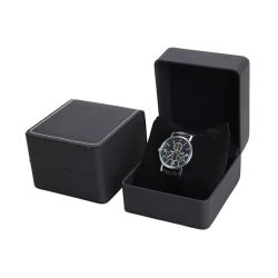 Lnofxas Caja de regalo negra para reloj individual con almohada Organizador de vitrina de reloj de pulsera de cuero PU para hombres