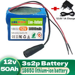 Batería de Litio Recargable de 12V 50000mAh 18650 con Cargador de 12.6V + Placa de Protección BMS