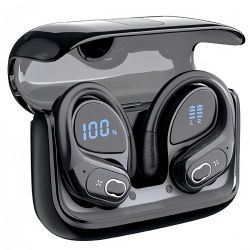 Auriculares inalámbricos, auriculares Bluetooth con micrófono, 75 horas de reproducción, IP7 impermeables, auriculares con pantalla LED para entrenamiento deportivo en gimnasio