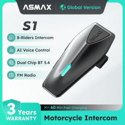 ASMAX S1 Intercomunicador Bluetooth para motocicleta Auriculares de comunicación para 8 conductores con micrófono FM y ENC, control de voz, resistente al agua IPX7