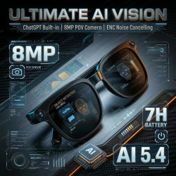 Gafas Inteligentes con IA 2026, Cámara HD 4K de 8MP, Antivibración, Grabación de Video, ChatGP, Traducción WIFI, Llamadas, Gafas de Sol Impermeables para Hombre
