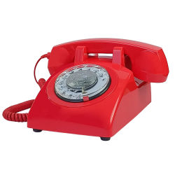 Teléfono con cable rojo, teléfonos clásicos de oficina en casa con esfera giratoria, teléfono antiguo vintage de los años 30