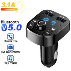 Transmisor FM para Coche con Bluetooth 5.0, Reproductor MP3 Manos Libres, Cargador Inalámbrico Dual con Pantalla LED y Doble USB