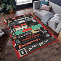 Alfombra VIKAMA Clásica Retro con Diseño de Cinta VHS de Terror, Alfombra Lavable a Máquina con Aspecto Desgastado, Alfombra para Sala de Estar, Decoración del Hogar