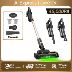 Aspiradora Inalámbrica LAMZIEN V9PRO, 45000PA/40 Minutos de Autonomía, Filtración HEPA Eficiente, con Luz LED Verde, Cepillo en Forma de V Anti-Enredos para Pisos Duros, Alfombras y Pelo de Mascotas