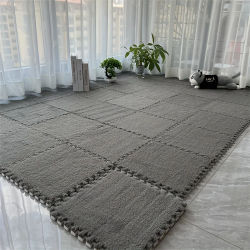 12 Piezas de Baldosas de Alfombra Encajables de 11.8"x11.8", Tapete de Piso de Poliéster EVA Lavable y Antideslizante, Alfombra de Cama Cortable para DIY