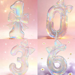 Globos de Número del 0 al 9, Grandes, Iridiscentes, Transparentes, con Lazos Iridiscentes de 24 Pulgadas, Decoraciones para Fiestas de Cumpleaños, Baby Shower