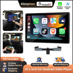 Reproductor de Video para Reposacabezas de Auto Podofo de 10.1 Pulgadas con CarPlay Inalámbrico y Android Auto, Monitores con Pantalla Táctil Superlink, Pantalla IPS, Grabadora de Video, Grabadora de