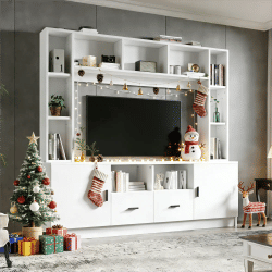 Juego de pared para TV de 180*35*170 cm con escaparate, mueble para TV, 2 gabinetes, 2 cajones, 11 compartimentos de almacenamiento, TV de hasta 60'