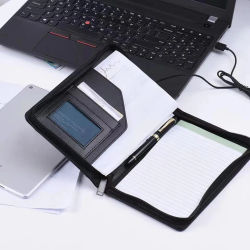 Portafolio de negocios portátil de cuero PU A5, carpeta Padfolio, estuche para documentos, organizador con tarjetero, Bloc de notas