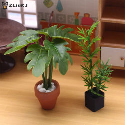 ▶ 1 Uds. 1:12 casa de muñecas simulación planta verde en maceta modelo muñeca decoración para el hogar y la sala de estar Micro paisaje adorno de escena de jardín