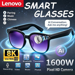 Gafas Inteligentes Lenovo con Control Remoto, Cámara 8K, Grabación de Fotos, Bluetooth 5.4, Traductor Táctil, Asistente de Voz, Gafas de Sol Inalámbricas