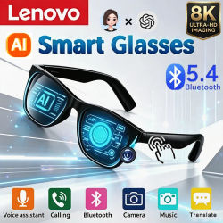 Gafas Inteligentes Lenovo con Bluetooth 5.4, Cámara 8K, Grabación de Fotos, Control Remoto, Traductor Táctil, Asistente de Voz, Gafas de Sol Inalámbricas