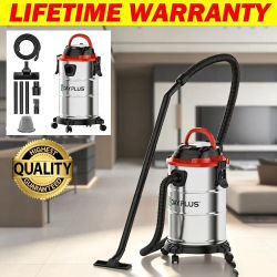 Aspiradora industrial 3 en 1, para uso en seco y húmedo, sin bolsa, con ruedas, filtro HEPA, boquilla para hendiduras y extractor de polvo, ideal para talleres.