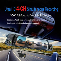 Cámara para Coche 4K 4CH con Transmisión en Vivo, Monitor de Estacionamiento 24H, Control por APP, Visión Nocturna, Sensor de Movimiento G, Grabación en Bucle con Lapse de Tiempo