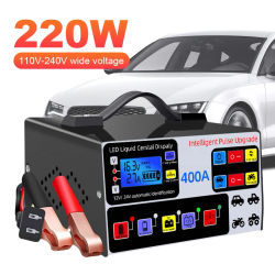 Cargador de batería de coche 400A, pantalla LCD, cargador rápido de alta potencia, cargador de reparación de pulso inteligente, cargador de batería de parada automática