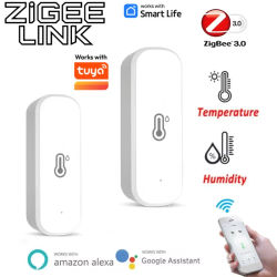 Tuya Zigbee 3,0 Sensor inteligente de temperatura y humedad alimentado por batería aplicación remota Monitor Control de voz funciona con Alexa Google Home