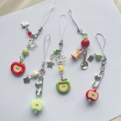 Colgante de fruta Ins para apple airpods iphone, cuentas de cristal de dibujos animados, pulsera, bolso, pulsera de cadena, cordón para teléfono, cuerda antipérdida