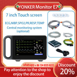 Pantalla táctil de 7 pulgadas para recién nacidos y adultos/VET, monitor portátil de 6 parámetros ECG/NIBP/PR/SPO2/RESP/TEMP para pacientes, monitor de signos vitales