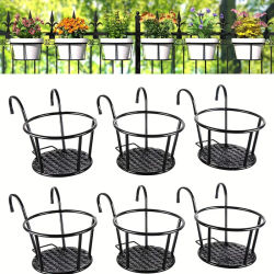 Cesta colgante para maceta con barandilla de Metal, arte del hierro, para interior, soporte para maceta, paquete de 6 plantas al aire libre, perfecta para porches y 3 uds.