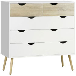 HOMCOM Práctico mueble de almacenaje de diseño escandinavo con 5 cajones, aglomerado de partículas, 99x39 x cm, aspecto blanco, roble