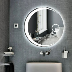 Espejo de Baño Redondo de 60 cm con Forma de Luna, Luz LED Regulable, Antivaho, Altavoz Bluetooth, Táctil Inteligente, de Pared