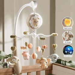 Juguetes educativos para recién nacidos, campana de cuna con música giratoria eléctrica, puede morder sonajero, luz con colgante con función Bluetooth