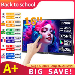 HGFRTEE Monitor portátil táctil de 16 pulgadas 16:10 96% sRGB 350Cd/m2 segunda pantalla para ordenador portátil con soporte tipo C Compatible con HDMI