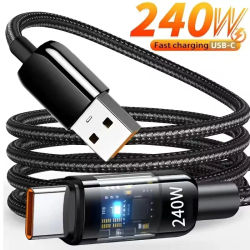 Cable de carga súper rápida QC 3,0 USB a tipo C de 240W para Samsung, Xiaomi, Huawei, pantalla Digital LED, Cable de datos para cargador de teléfono