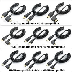Cable compatible Mini/Micro HDMI en ángulo izquierdo/derecho, 1080P, compatible con HDMI, rizo de resorte 1,4 para Monitor de videocámara DSLR Nikon/Canon ​