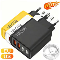 Cargador Rápido de 120W con Cable USB Tipo C, Adaptador de Carga Rápida para Teléfono, Cargador de Pared de Carga Rápida para iPhone, Xiaomi, Samsung