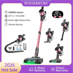 Aspiradora Inalámbrica, 55Kpa/500W/45min, Aspiradora de Varilla 10 en 1, Potente para el Hogar, Pelo de Mascotas/Suelos Duros/Alfombras
